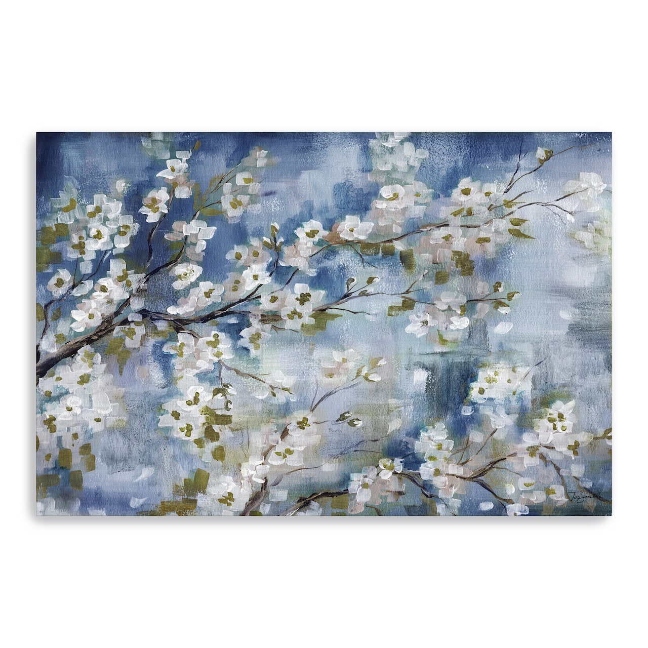 Cherry Blossoms Branch Blue And White Landscape Canvas Giclee